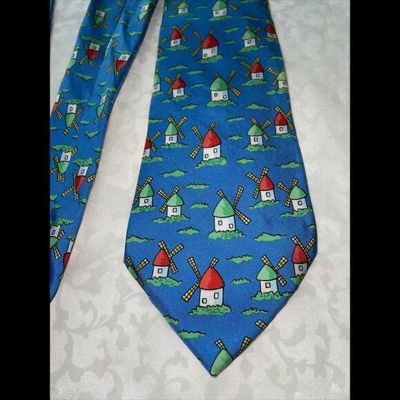HERMES Tie Silk Necktie 7489‎ IA Windmills Design 58”x3.5”